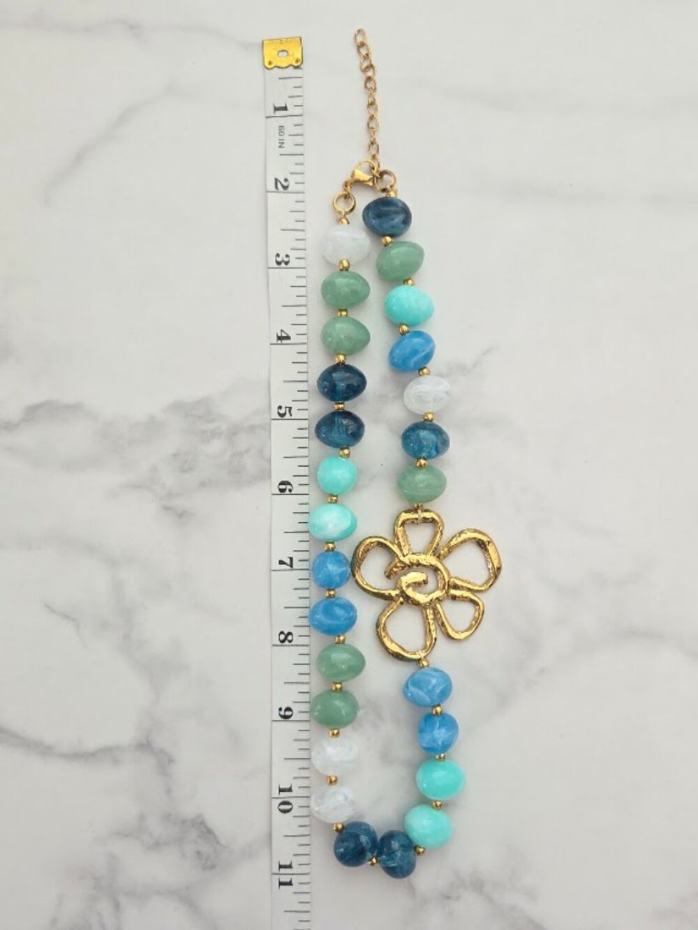 Multicolor Beaded Gold Flower Statement Necklace - Picture 8 of 15